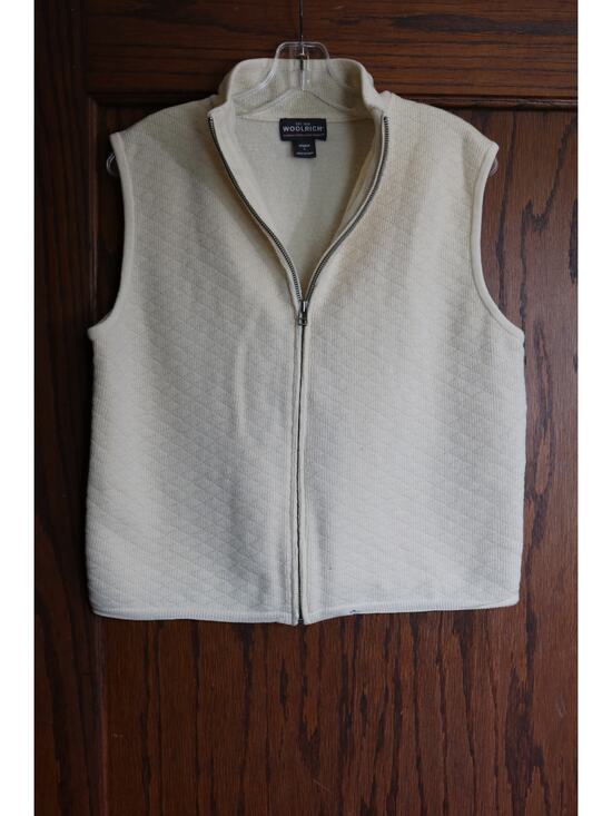 Woolrich Sweaters - WOOLRICH Vest Jacket Wool Womens Large Cream Camel Full Zip Minimalist Neutral